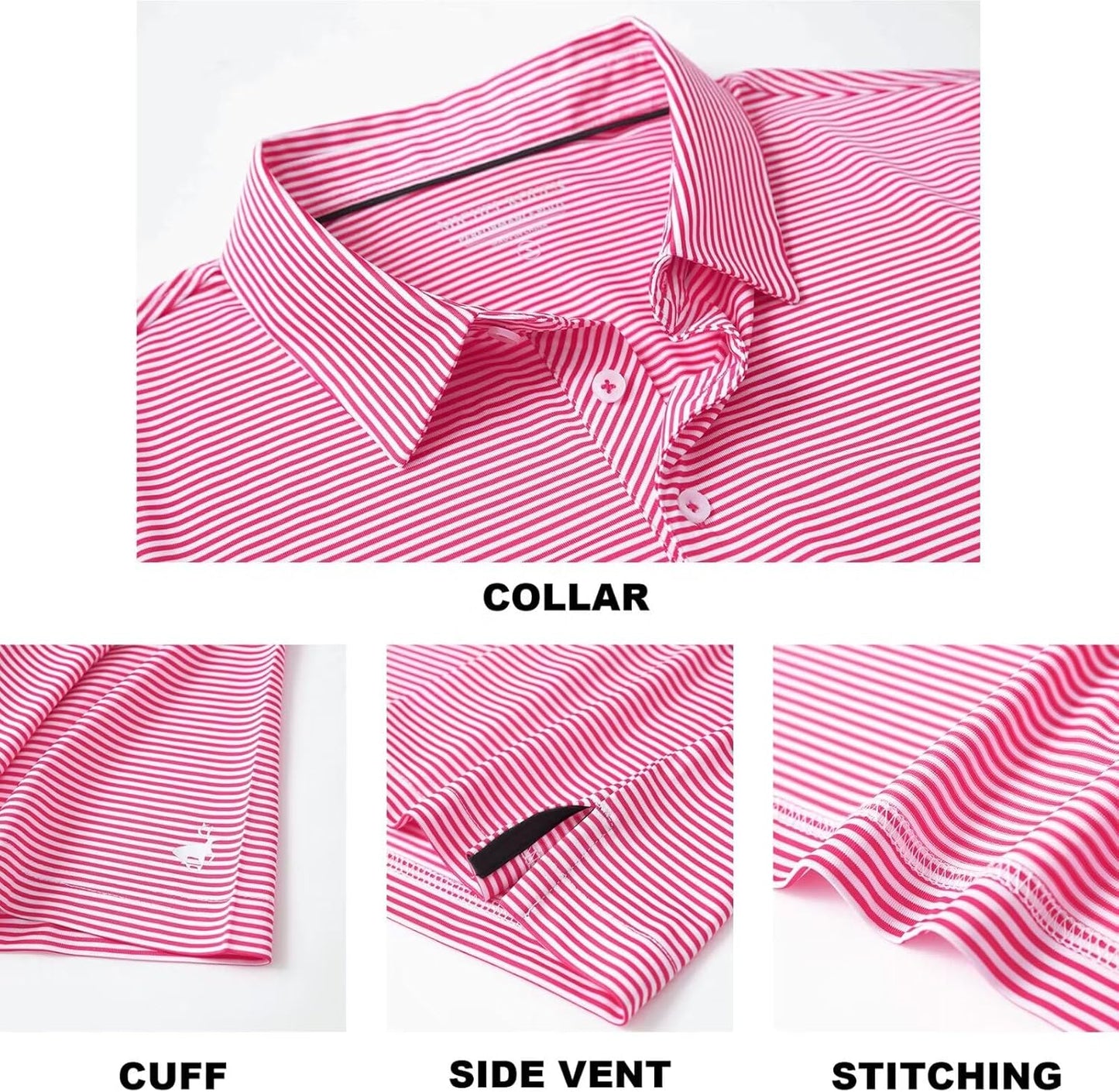Mens Golf Shirt Moisture Wicking Dry Fit Performance Sport Short Sleeve Striped Golf Polo Shirts for Men