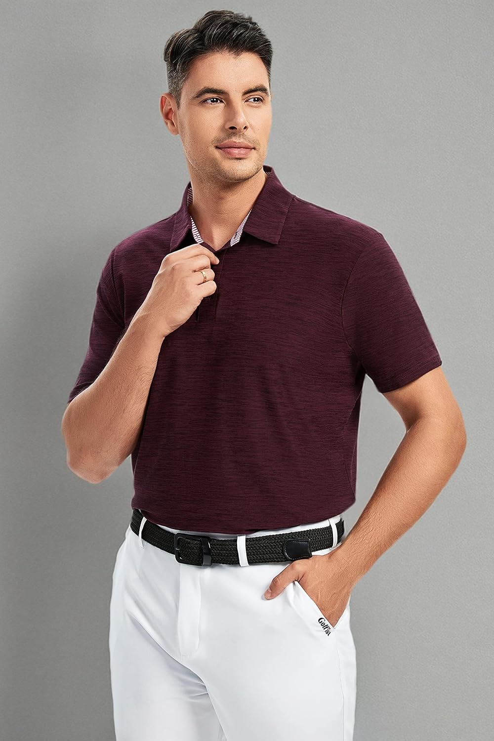 Damipow Premium Golf Shirts for Men Dry Fit Performance Polo Short Sleeve Collared Shirt