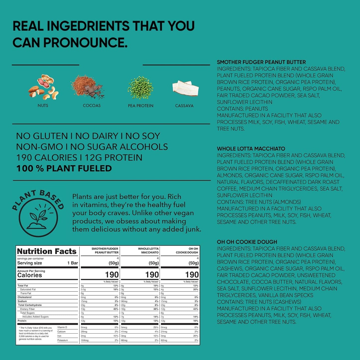 TRUBAR Vegan Protein Bar Variety Pack, Assorted Flavors, Peanut Butter, Macchiato, Cookie Dough, Gluten Free, Vegan Protein Snacks, 12G Plant-Based Protein, High Fiber, Healthy Protein Bars, 12 CT
