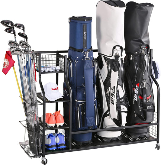 PLKOW Golf Bag Storage Garage Organizer, Extra Large Size Golf Bag Storage Stand and Golf Equipment Rack for Garage,Shed, Basement