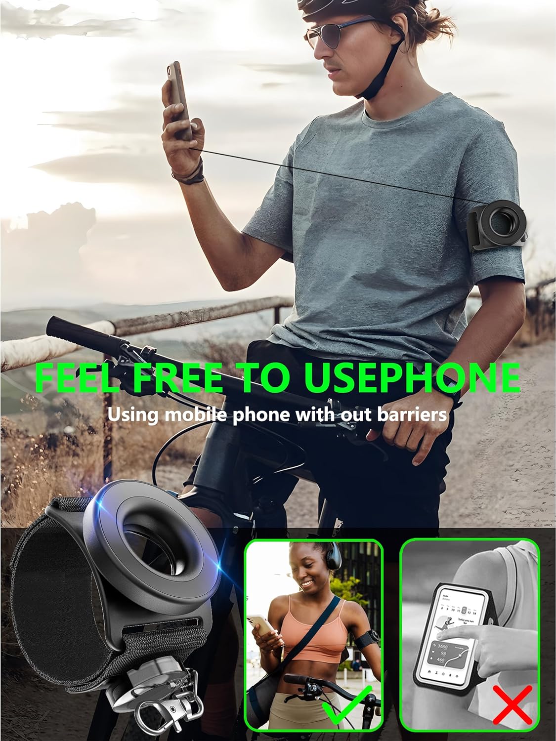 Running Phone Holder for iPhone,【Upgraded N52 Magnetic&Telescopic Anti Drop Rope】 360 ° rotatable,Armband,Wristband,Cell Phone Holder, for All Call Phone,iPhone/Sumsung/Android