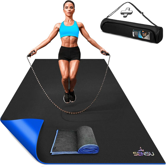 Sensu Large Exercise Mat – 6' x 4' x 8.5mm Extra Thick – Durable and Shoe-Friendly Workout Mat for Home Gym – Non-Slip Fitness Mat for Strength Training, Stretching, Cardio, and Balance Exercises