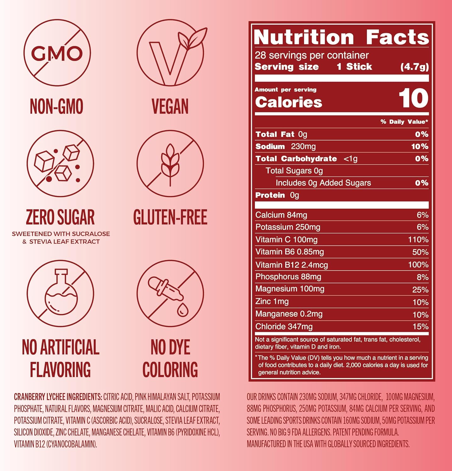 TREVI™ Sugar Free Electrolytes - Drink Mix Hydration Powder Packets - 28 Count - Cranberry Lychee