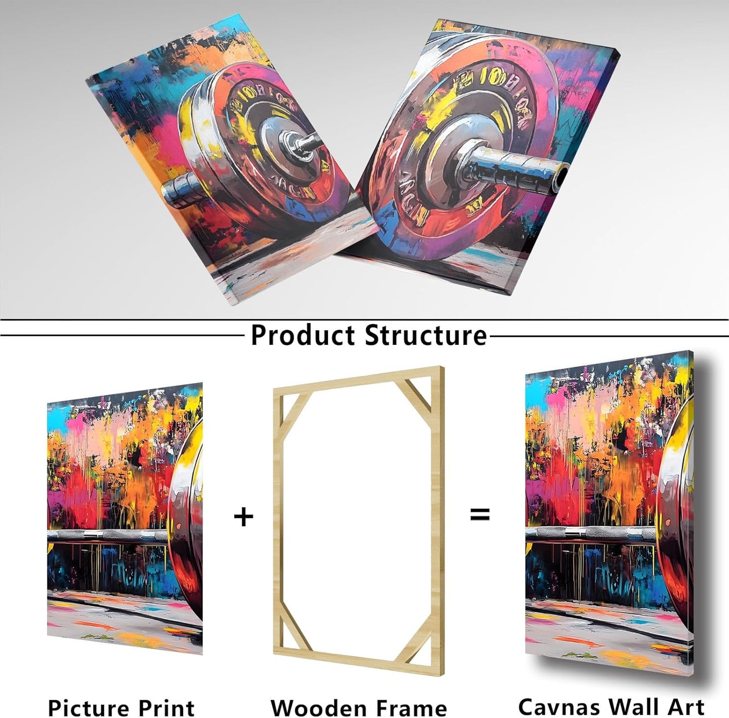 sawjug Gym Barbell Wall Decor, Colorful Graffiti Canvas Wall Art, Gym Motivational Wall Art, Colorful Pictures Wall Decor, Wall Painting for Living Room, Bedroom (24" x 36" x 3 pcs)