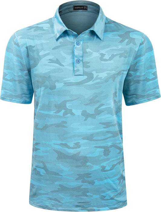 TAPULCO Mens Quick Dry Polo Shirts Camouflage Pattern Performance Athletic Lightweight Breathable Casual Golf Tshirts