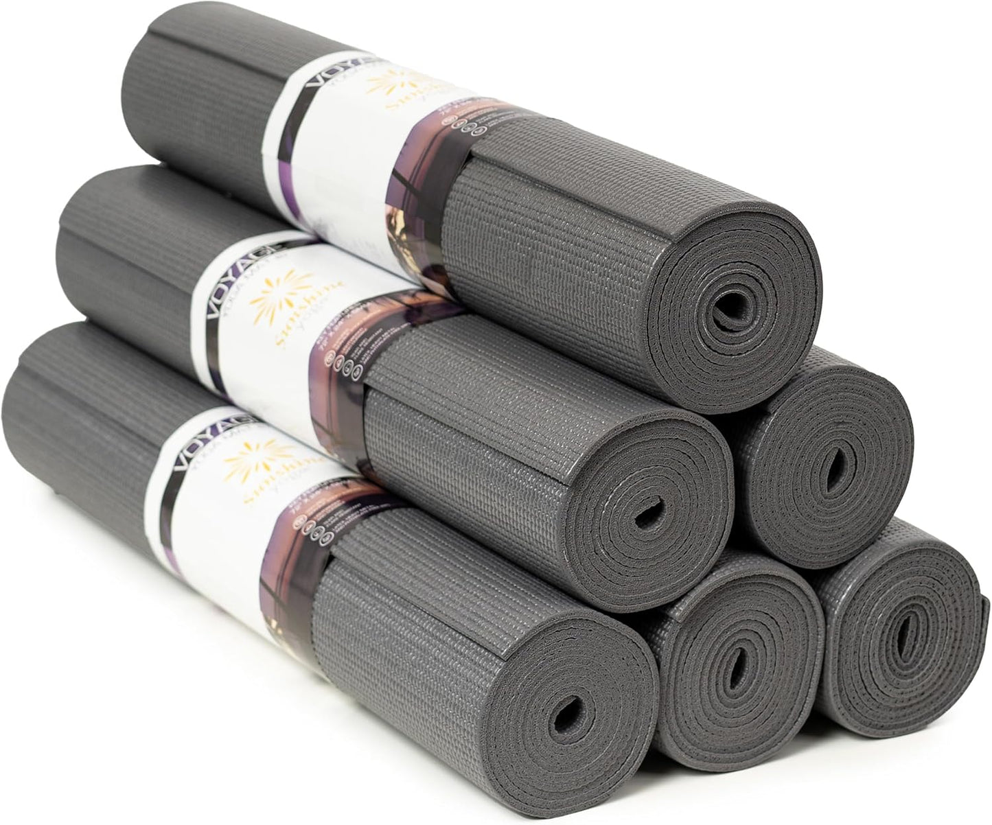 Sunshine Yoga Voyage Yoga Mat, 6 Pack, 72" x 24" Professional Studio and Gym Bulk Yoga Mats, 5mm Thick, Durable, Anti-Tear, Non Slip Fitness and Exercise Mats