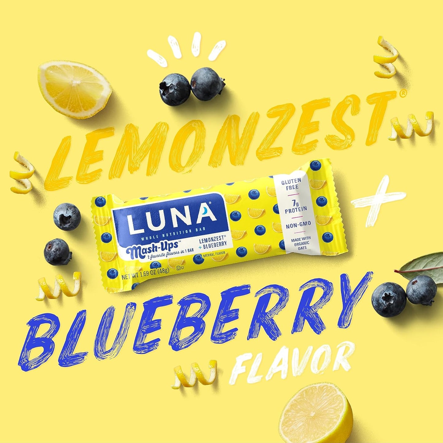 LUNA Bar - Mash-Ups LemonZest + Blueberry Flavor - Snack Bars - Non-GMO - Gluten-Free Protein Bars - Made with Organic Oats (15 Pack)
