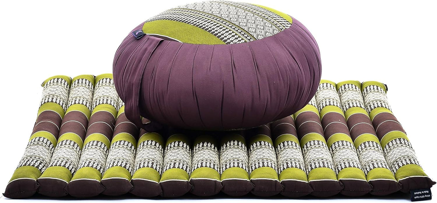 Leewadee Meditation Cushion Set – 1 Round Zafu Meditation Pillow and 1 Square Roll-Up Zabuton Meditation Mat, Pillows Bundle Filled with Kapok