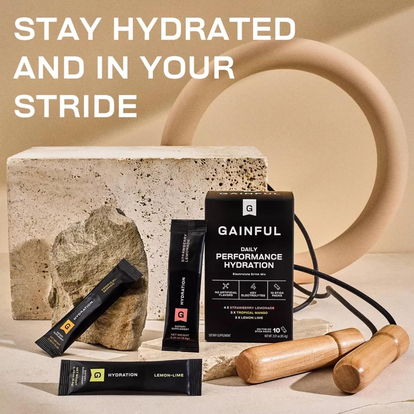 Gainful Hydration Packets Variety Pack, Decaffeinated with Key Electrolytes, Magnesium and Sodium, Energy Support, Low Sugar, 10 Sticks