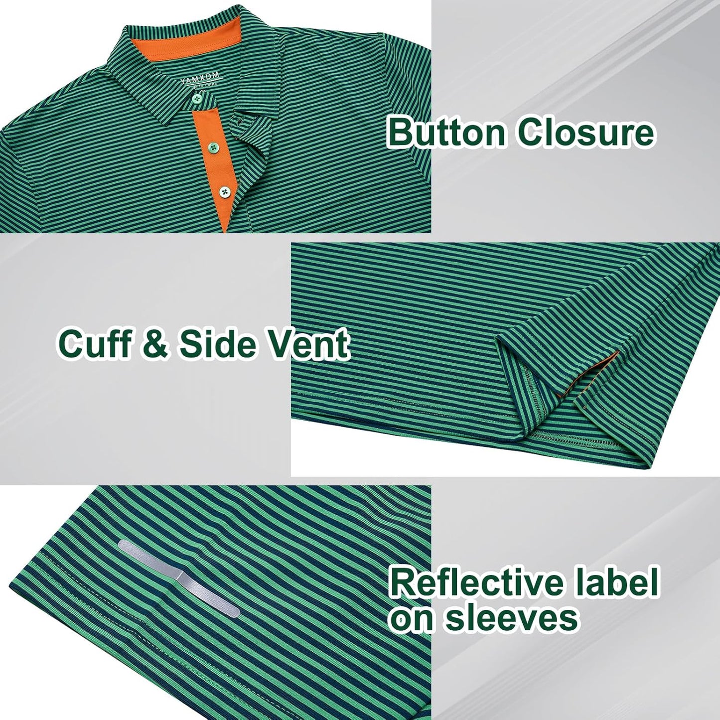 Golf Shirts for Men - Moisture Wicking Short Sleeve Performance Sport Casual Striped Collared Mens Polo Shirt