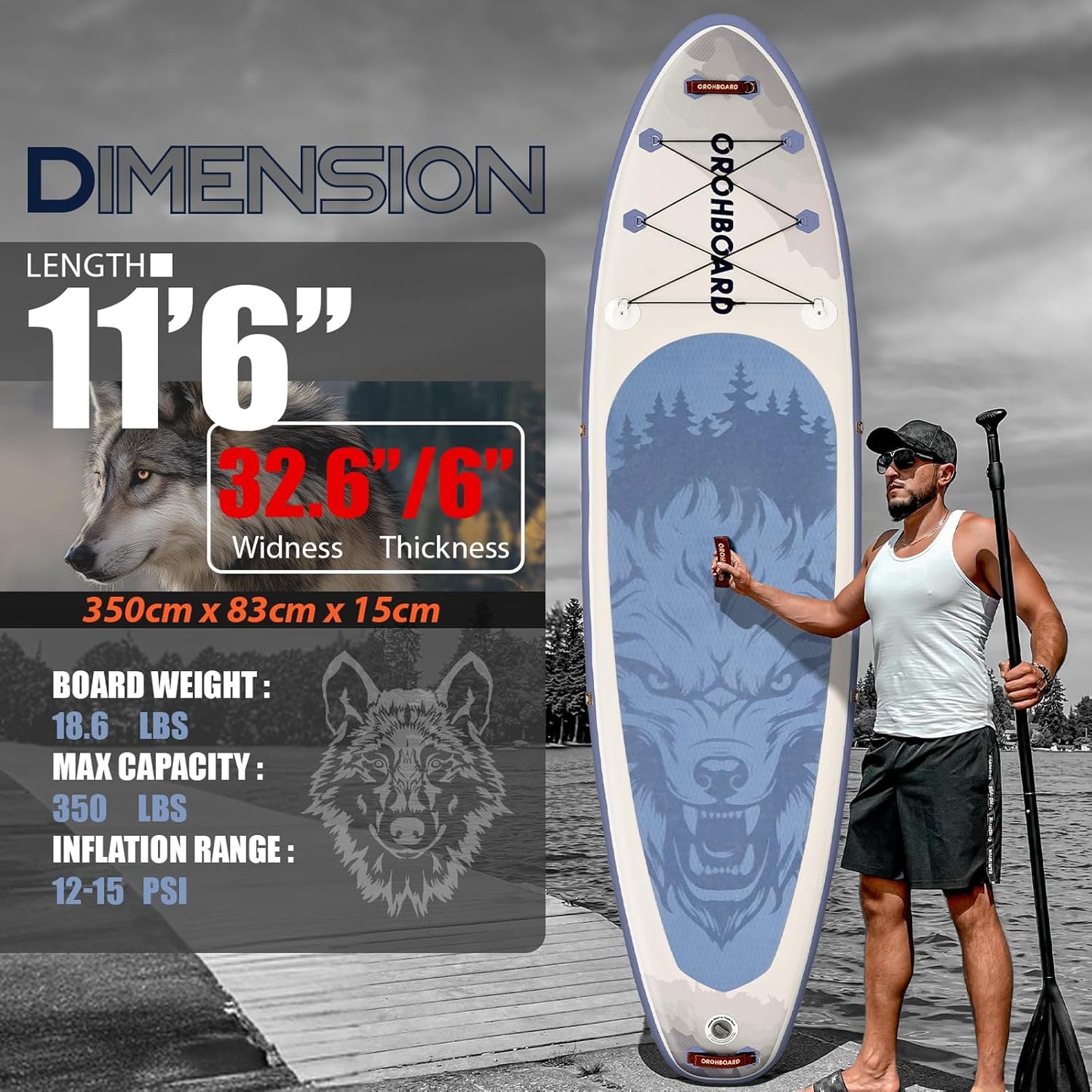 10’6/11’6 Inflatable Stand Up Paddle Board with Premium Paddleboards Accessories, Wide Stable Designed SUP Paddleboard for Adults & Youth.