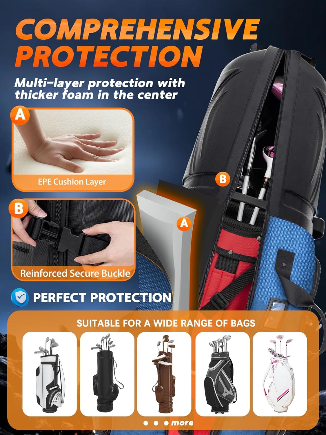 Golf Travel Bag with PC Hard Case Top, 1680D Heavy Duty Oxford Fabric Golf clubs Travel Bags for Airlines with Wheels, Wear-Resistant, Foldable