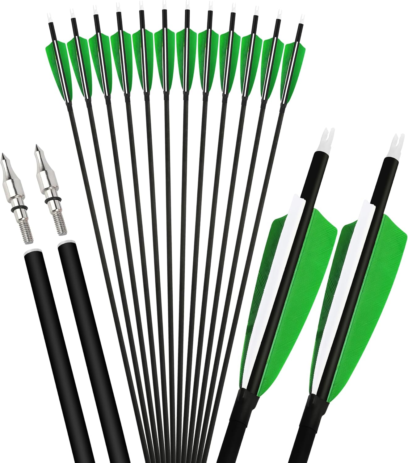 ZSHJGJR 30 Inch Archery Carbon Arrows Hunting Arrows with 4” Turkey Feather Target Practice Arrows Spine 500 for Compound & Recurve &Traditional Bow 6/12pcs