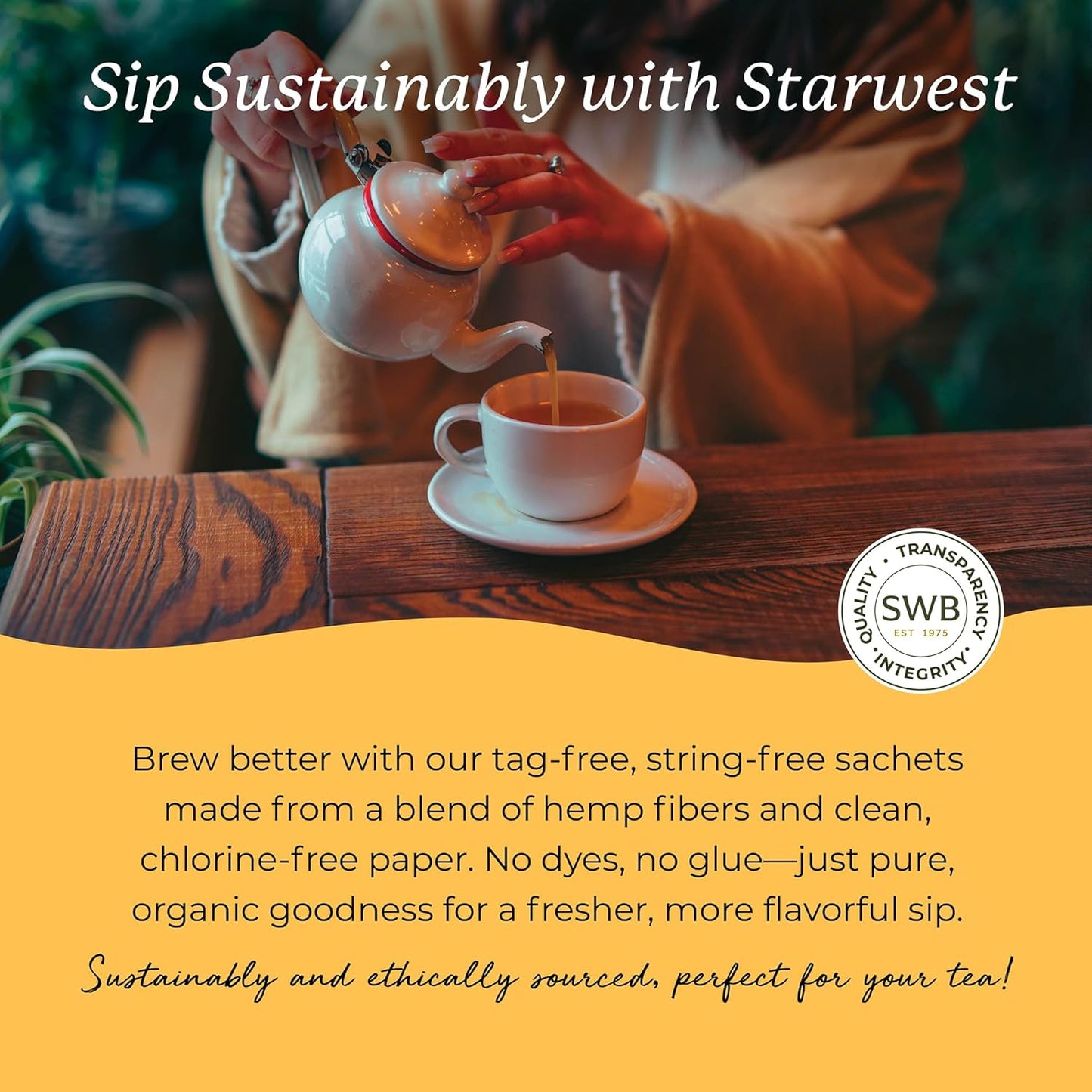 Starwest Botanicals Organic Chamomile Tea - Caffeine Free Herbal Tea, Supports Sleep & Relaxation, String Free Sachets, USDA Organic Chamomile, Non GMO - 20 Tea Bags