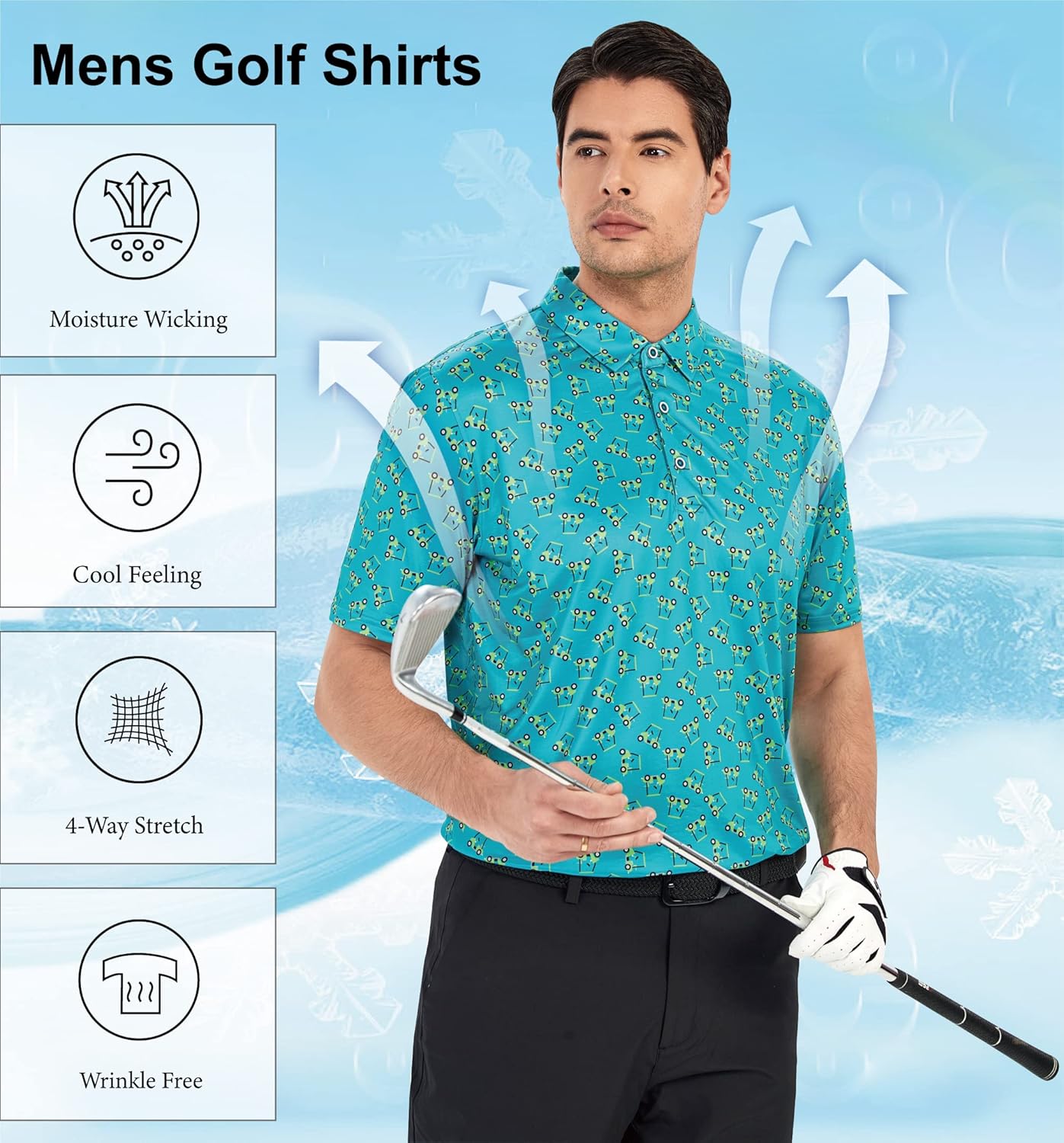 WARHORSEE Golf Polo Shirts for Men Short Sleeve Wrinkle Free 4 Way Stretch Moisture Wicking Performance Collared Tshirts