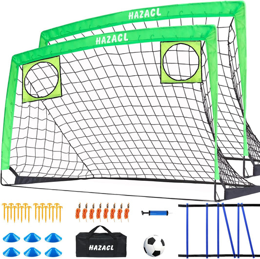 Kids Soccer Goal for Backyard, 6x4 9x5 FT Portable Soccer Nets Pop Up with Ball, Agility Ladder, Cones, Target & Carry Bag for Toddler Youth Outdoor Indoor Training Practice Sports Games Play