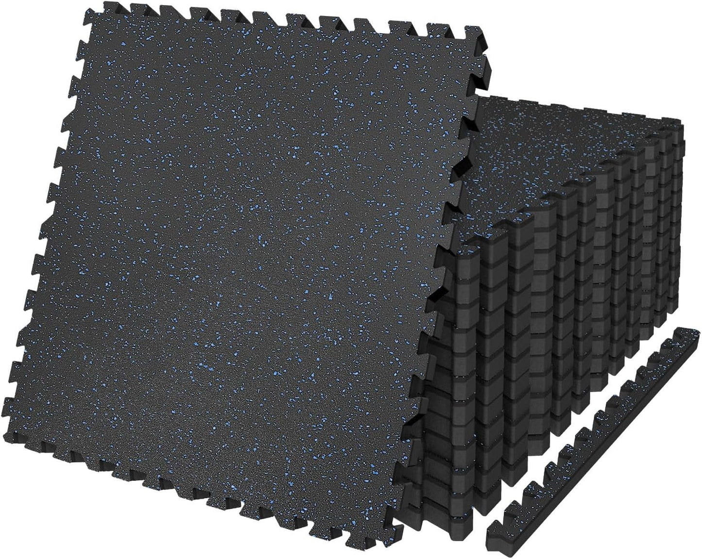 AIRHOP 0.79in Thick 24 Sq Ft Exercise Equipment Mats, 6 Tiles Upgraded Rubber Top with High Density EVA Foam, Large Interlocking Puzzle Gym Flooring for Home Gym, Heavy Weight Workout,Black & Blue