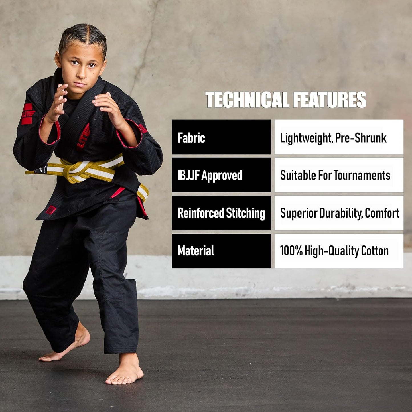 Elite Sports Kids Brazilian Jiu Jitsu Belts Preshurunk Martial Arts Youth BJJ Belts for Girls & Boys with BJJ Ranking Stripes