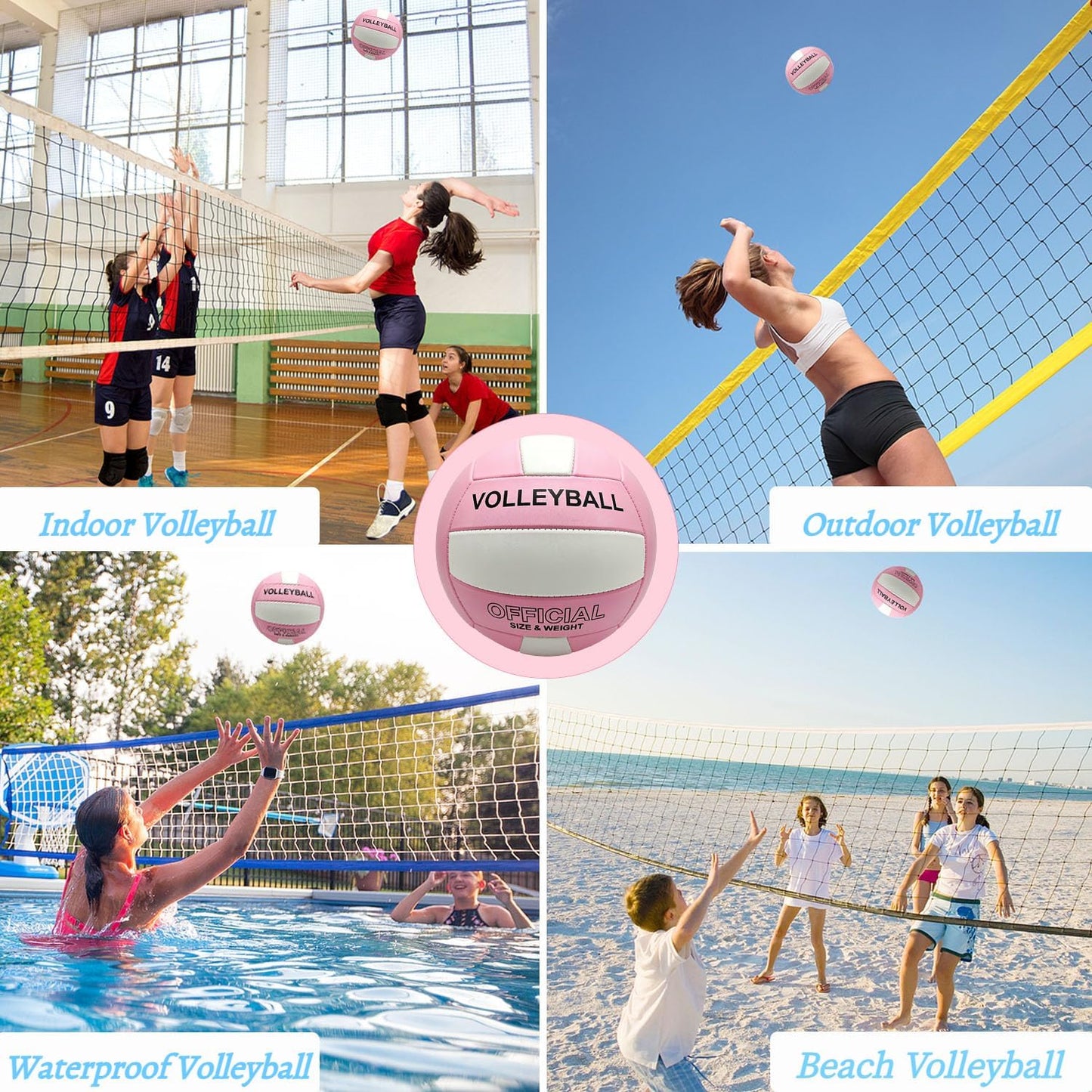 Volleyball Official Size 5 for Indoor Outdoor, Thicker PU Soft Volleyball Kit for Girls Boys Teenager Adults Beach Game Gym Training Beginner