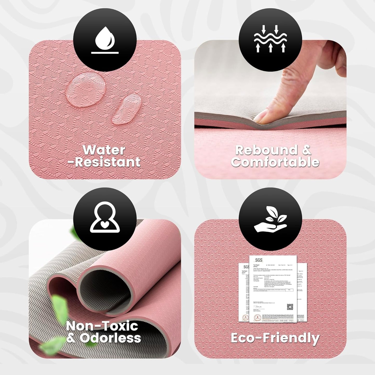 Large Yoga Mat for Men and Women 1/4 & 2/5 Inch Extra Thick TPE Fitness Mat for Home Gym Workout, Non-Slip, Eco Friendly Exercise Mat for Yoga, Pilates, Stretching, Meditation