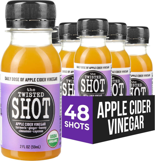 The Twisted Shot | Organic Apple Cider Vinegar Wellness Shots with Ginger, Turmeric, Honey, Cinnamon and Cayenne | Digestion, Immunity and Gut Health Support | Ready to Drink | 48, 2 oz Mini Bottles