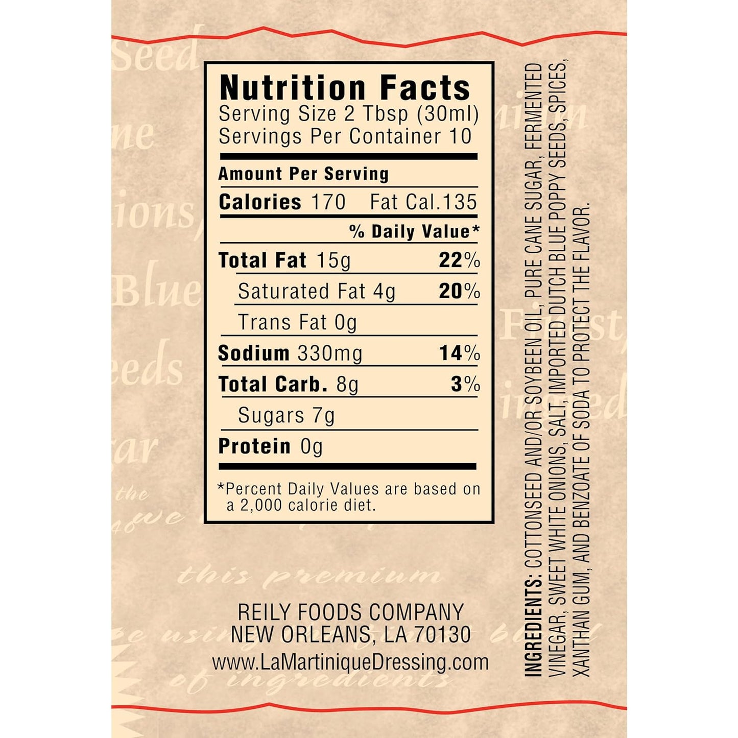 La Martinique Original Poppy Seed Dressing 10 Ounce Bottle (Pack of 2)