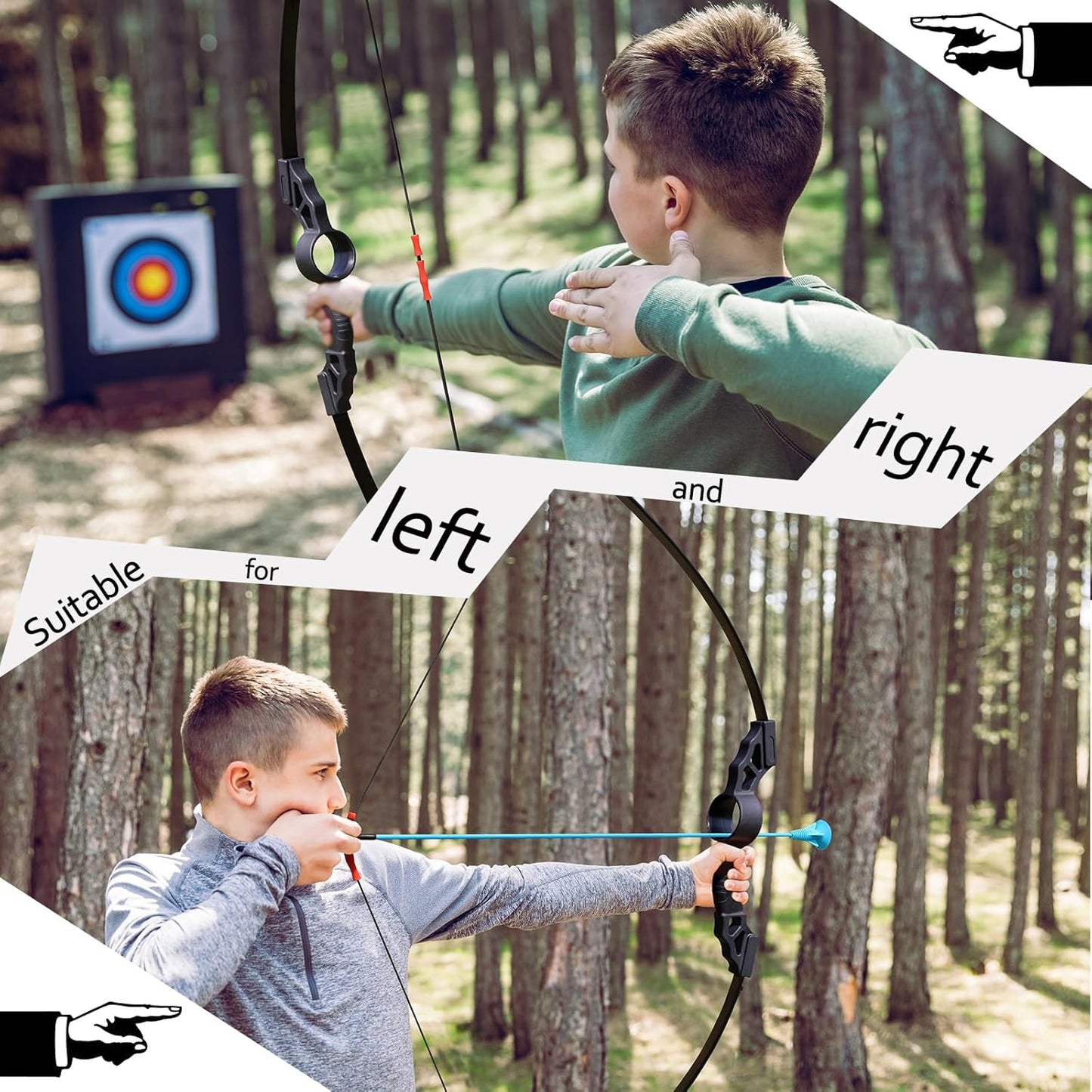 Bow and Arrow Set for Adults Beginners, Upgraded Round Double Arrow Rest, Soft Silicone Finger Guard, Archery Recurve Bow 18lbs with Practice Arrows Suitable for Outdoor Backyard Target (Black)
