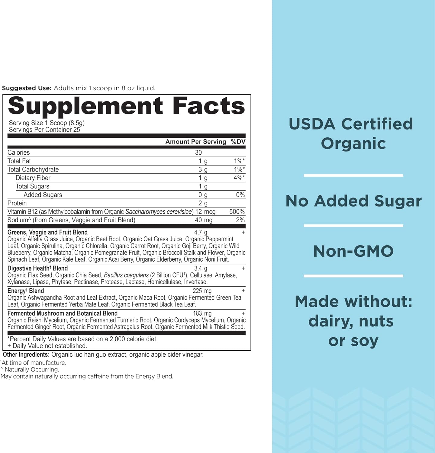 Organic SuperGreens Energizer Powder with Probiotics and B12 by Ancient Nutrition, Made from Real Fruits, Vegetables and Herbs, for Digestive, Detoxification and Energy Support, 25 Servings