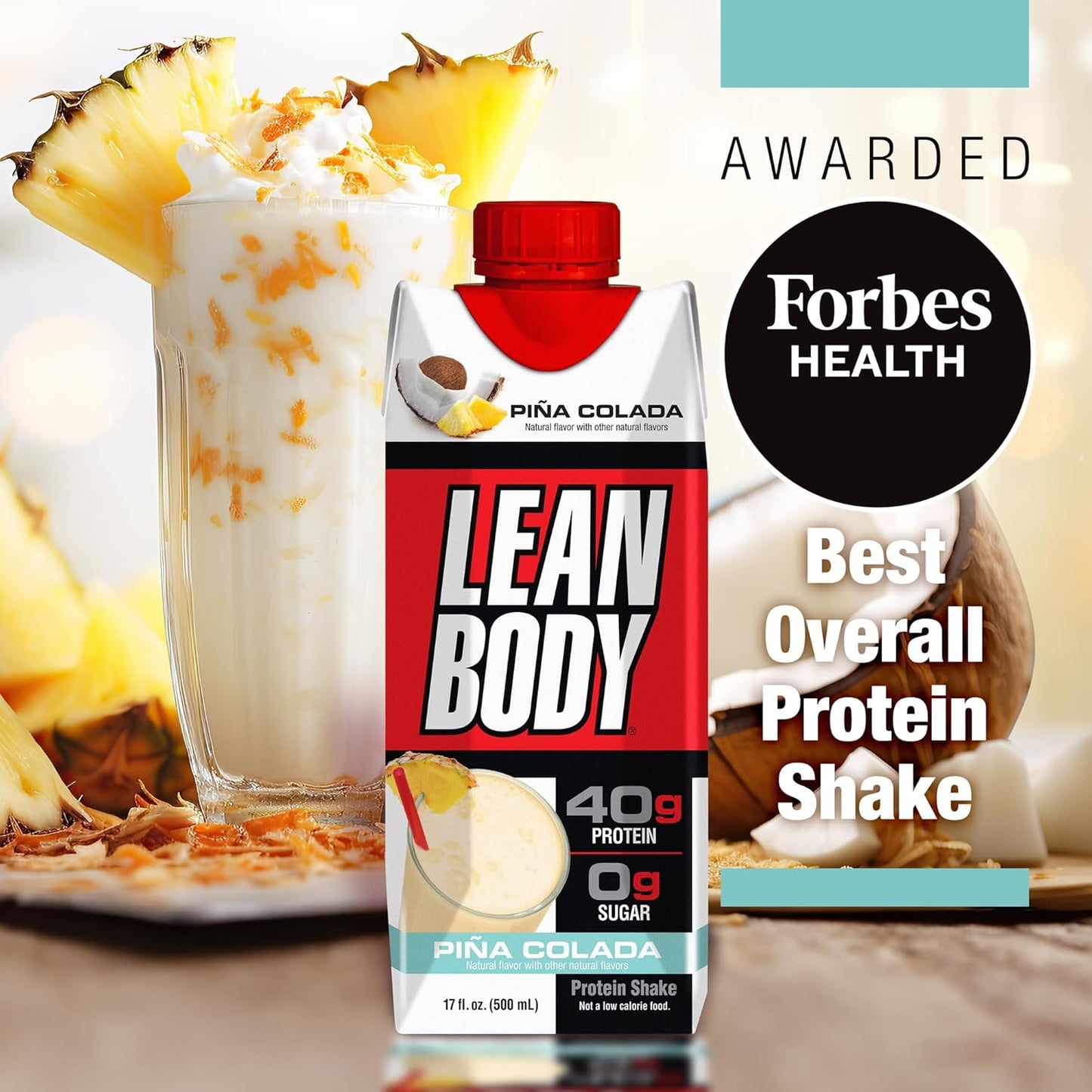 Lean Body Ready-to-Drink Pina Colada Protein Shake, 40g Protein, Whey Blend, 0 Sugar, Gluten Free, 22 Vitamins & Minerals, 17 Fl Oz (Pack of 12)