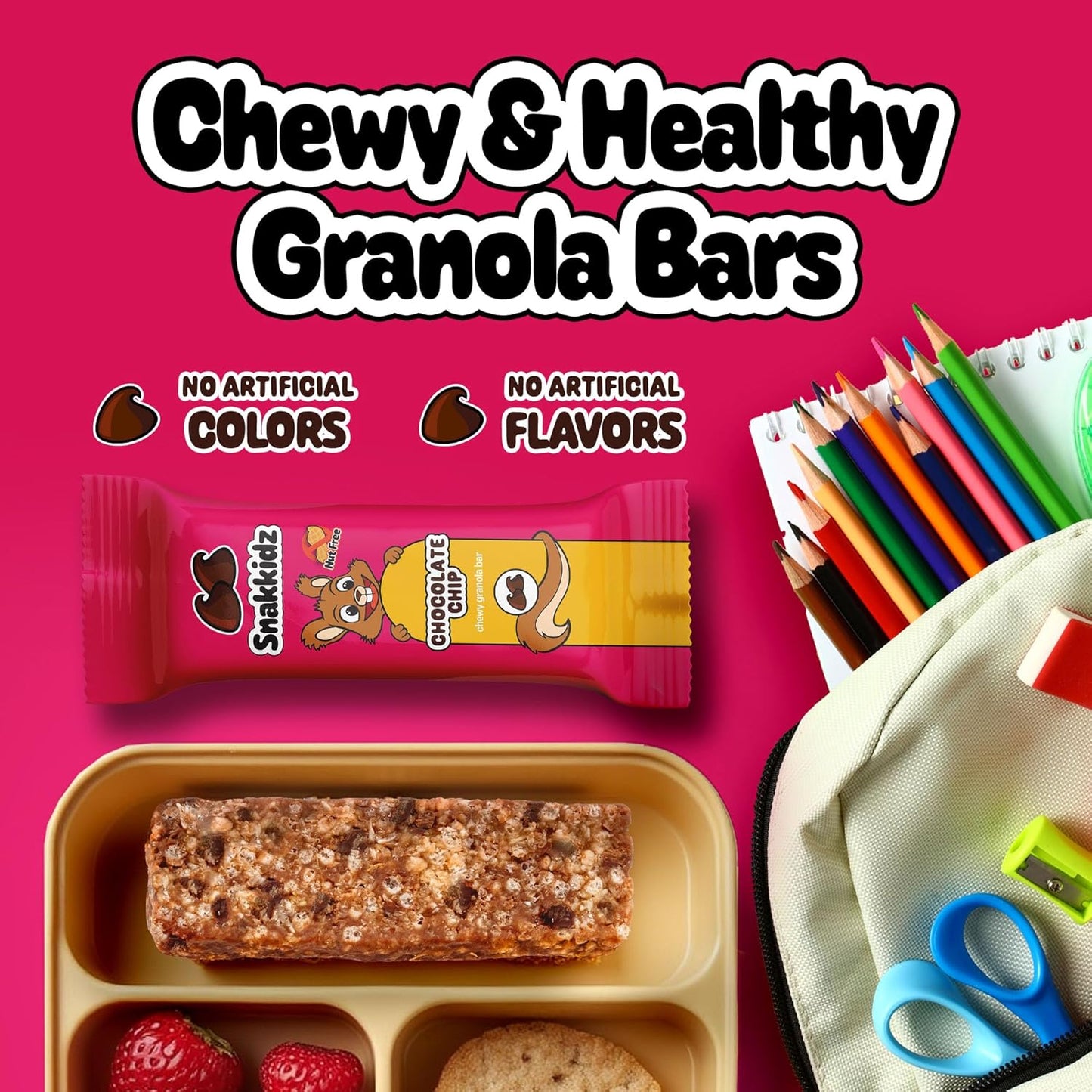 Snakkidz Organic Chewy Granola Bar, Allergen Free, Made with Avocado Oil, Low Sugar (15 Bars, Chocolate Chip)