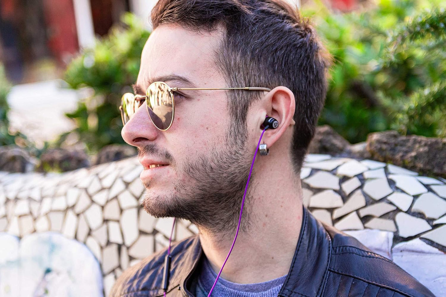 LUDOS Clamor Wired Earbuds in-Ear Headphones, 5 Years Warranty, Earphones with Microphone, Noise Isolating Ear Buds, Memory Foam for iPhone, Samsung, School Students, Kids, Women, Small Ears - Purple