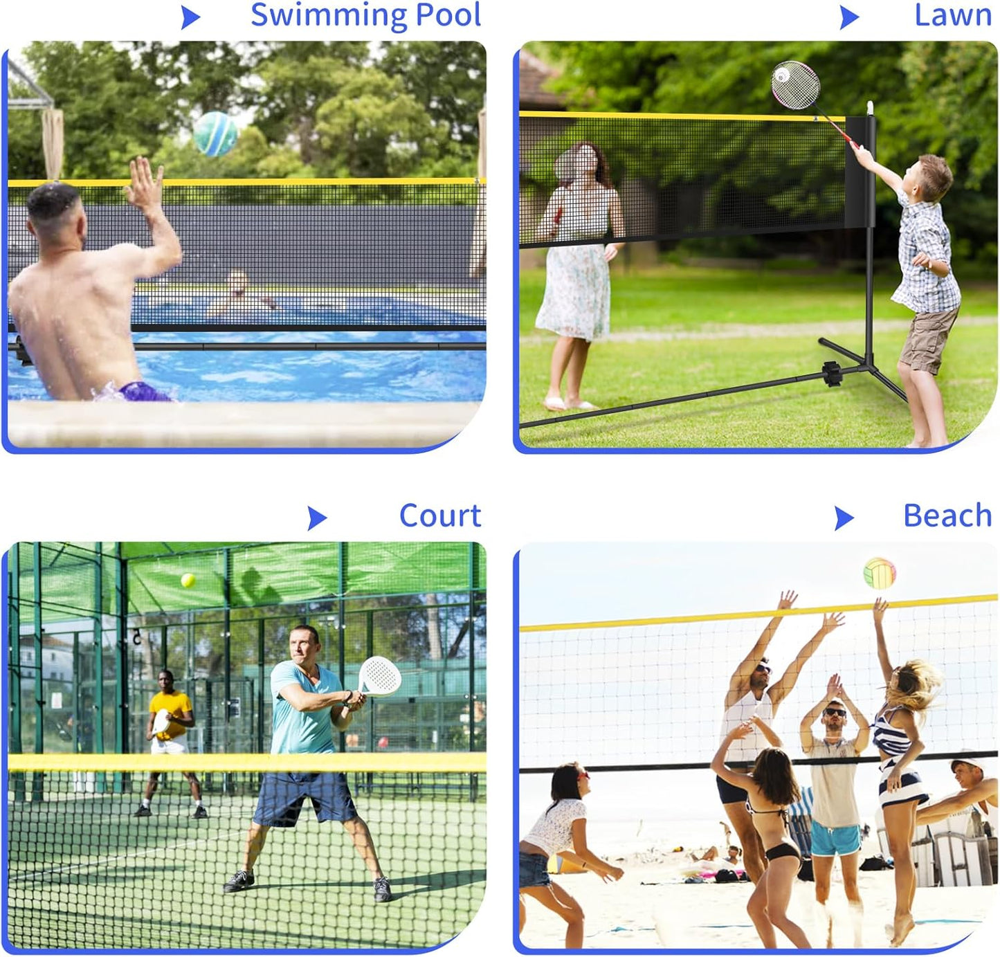 Badminton Pickleball Net, Adjustable Height Portable Badminton Net-2-in-1 Volleyball and Badminton Set, Pickleball Net for Tennis Indoor Outdoor Court