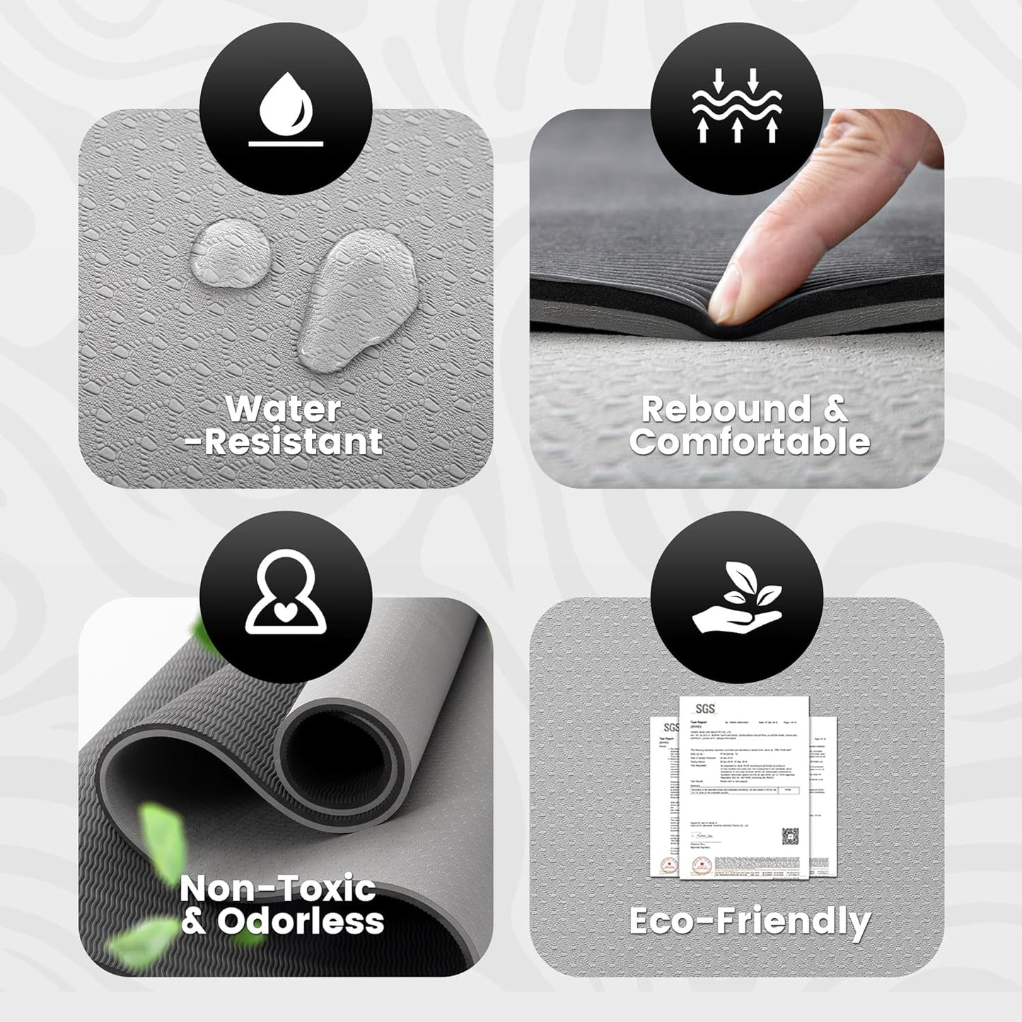 Large Yoga Mat for Men and Women 1/4 & 2/5 Inch Extra Thick TPE Fitness Mat for Home Gym Workout, Non-Slip, Eco Friendly Exercise Mat for Yoga, Pilates, Stretching, Meditation