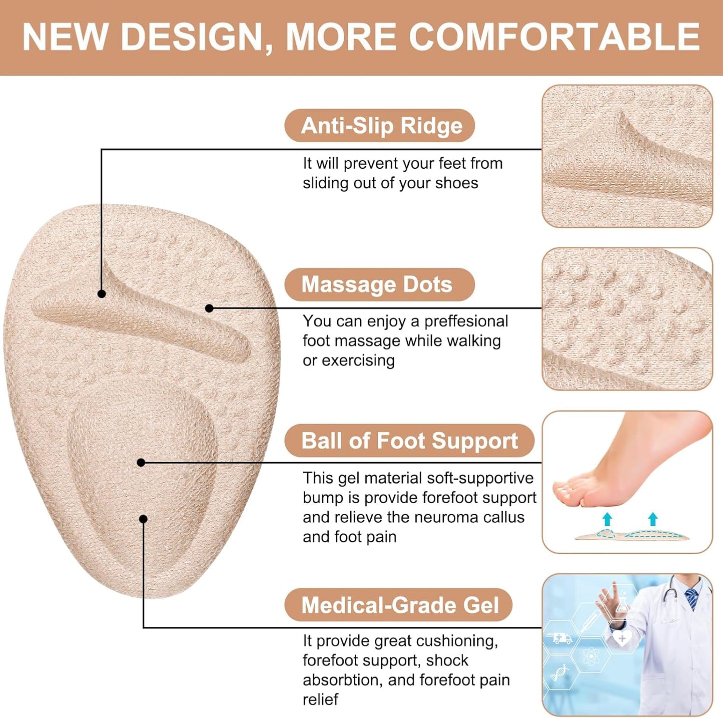 Ball of Foot Cushions,Metatarsal Pads for Women,Heel Cushion Pads, Heel Grips Liners for Heel Pain Relief, Blisters,Friction, Non-Slip Shoe Inserts for Loose Shoes,Shoe Fillers Make Shoes Fit Tighter