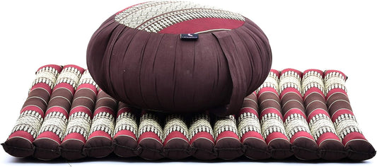 Leewadee Meditation Cushion Set – 1 Round Zafu Meditation Pillow and 1 Square Roll-Up Zabuton Meditation Mat, Pillows Bundle Filled with Kapok