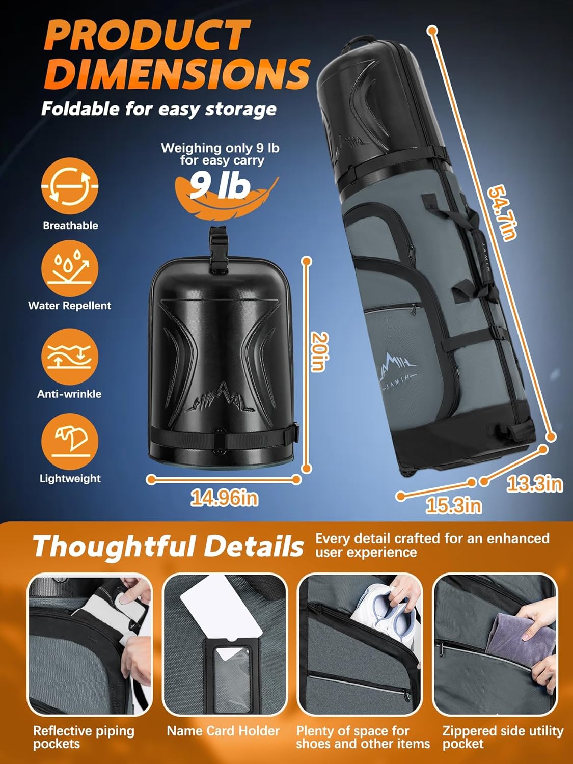 Golf Travel Bag with PC Hard Case Top, 1680D Heavy Duty Oxford Fabric Golf clubs Travel Bags for Airlines with Wheels, Wear-Resistant, Foldable