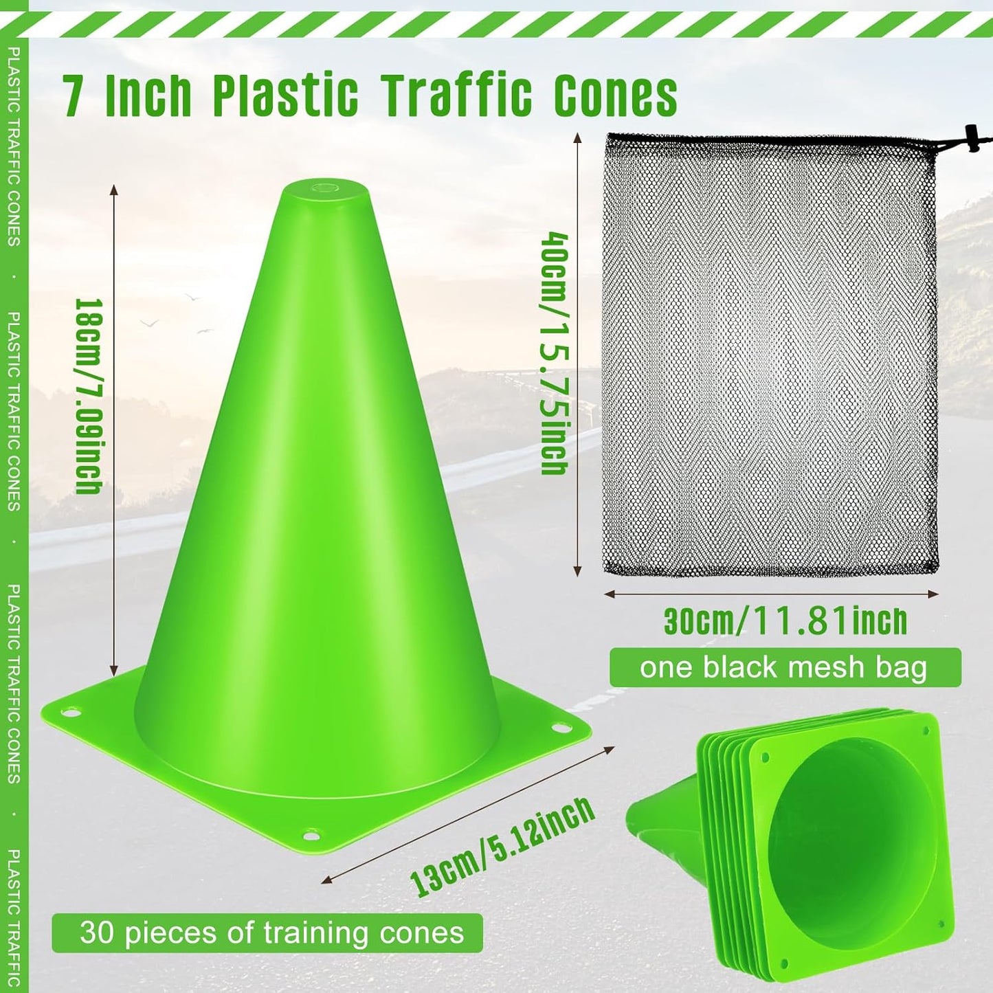 Syhood 30 Pack 7 Inch Plastic Traffic Cones Sports Training Agility Marker Mini Cones for Soccer, Skating, Football, Basketball, Indoor and Outdoor Games Sports Practice Equipment