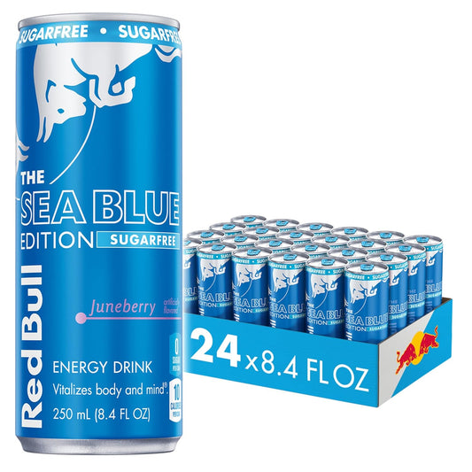 Red Bull Sea Blue Edition Sugar Free Energy Drink, Juneberry, 8.4 fl. oz., Case of 24 cans, with 80mg Caffeine, Taurine & B Vitamins