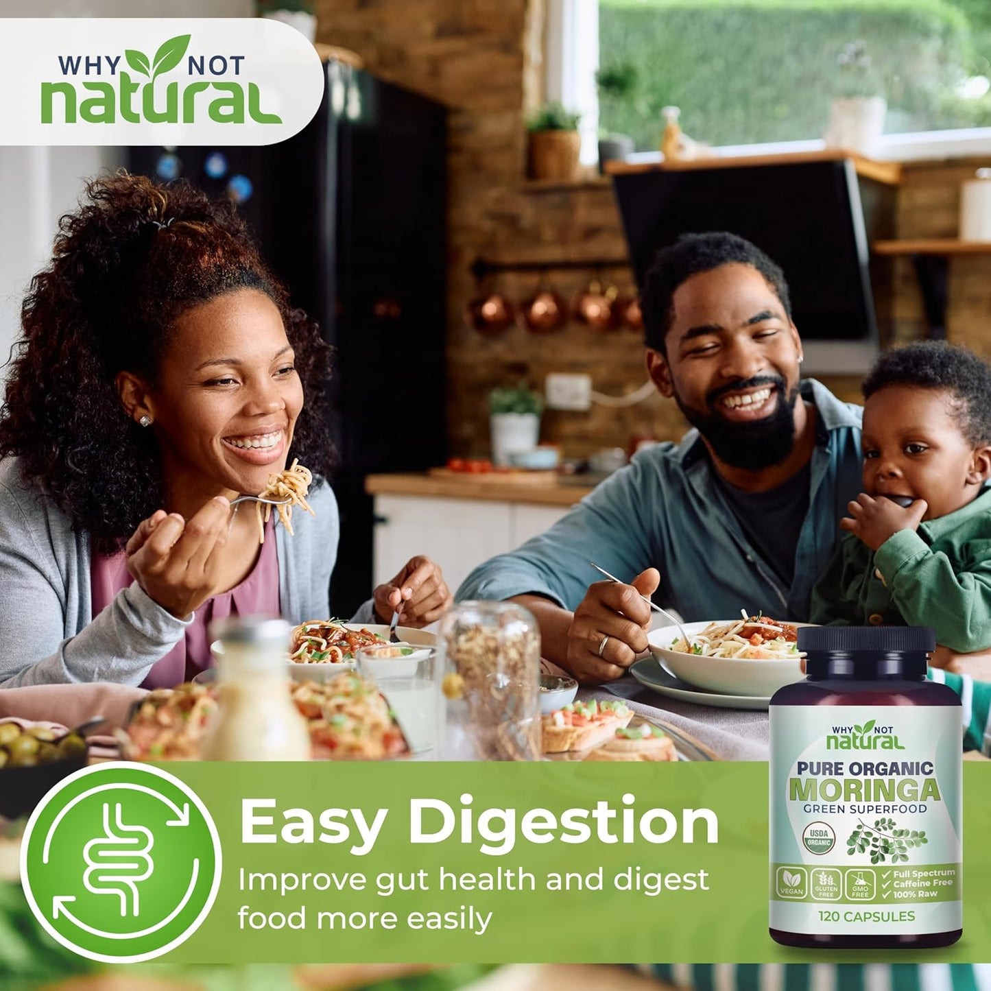 Why Not Natural Organic Moringa Capsules - Green superfood Powder Supplement Pills - Maringa