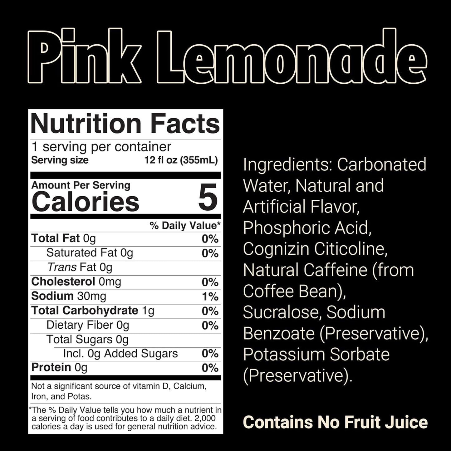 BUM Sugar-Free Energy Drink, Pink Lemonade - Lightly Carbonated & No Artificial Colors, Natural Caffeine & Citicoline for Energy & Focus, Brain Boost & Workout Sports Beverage - 12 oz, Pack of 12