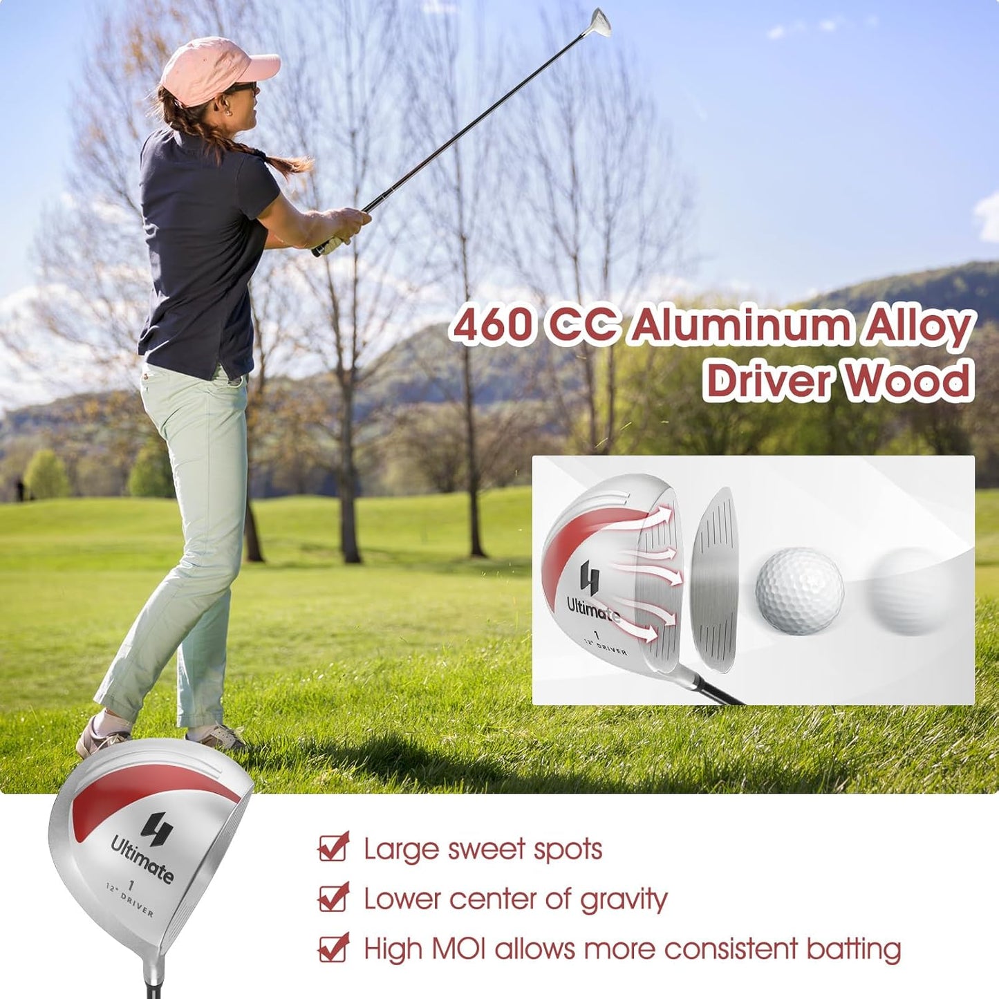 ULTIMATE Women's Complete Golf Club Set, 9/11pcs Right Handed Ladies Golf Clubs Set w/ 460cc Alloy Driver, #3 Fairway Wood, Hybrid, #6/#7/#8/#9/#P Irons & Putter