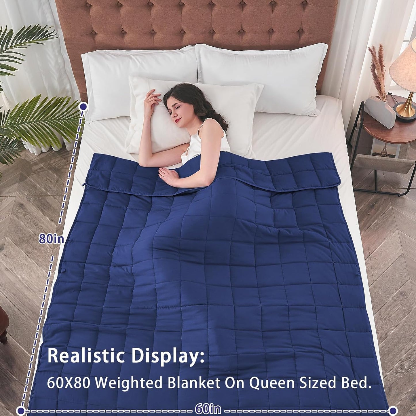 yescool Weighted Blanket for Adults (25 lbs, 60" x 80", Blue) Cooling Heavy Blanket for Sleeping Perfect for 240-260 lbs, Queen Size Breathable Blanket with Premium Glass Bead, Machine Washable