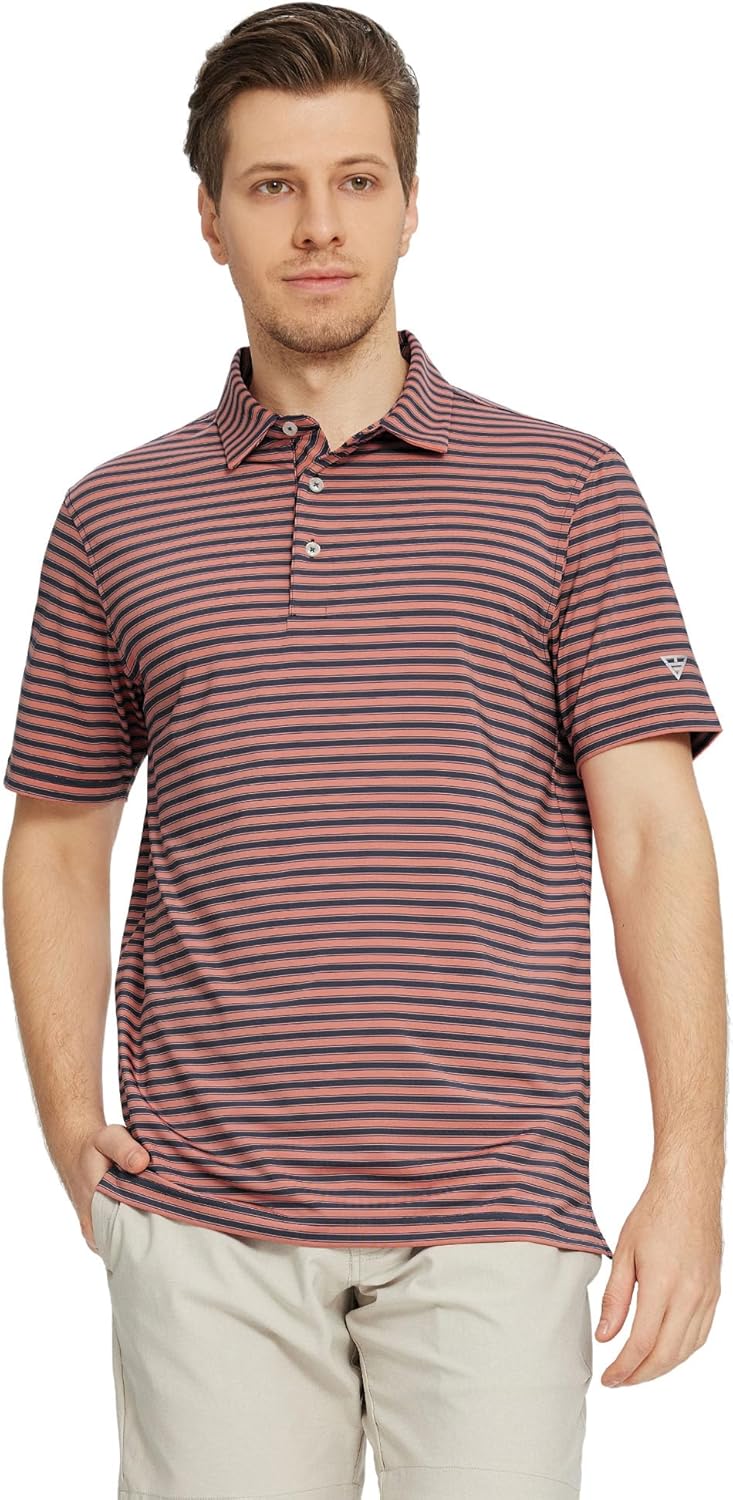 M MAELREG Golf Shirts for Men Short Sleeve Dry Fit Casual Striped Performance Moisture Wicking Collared Mens Polo Shirts