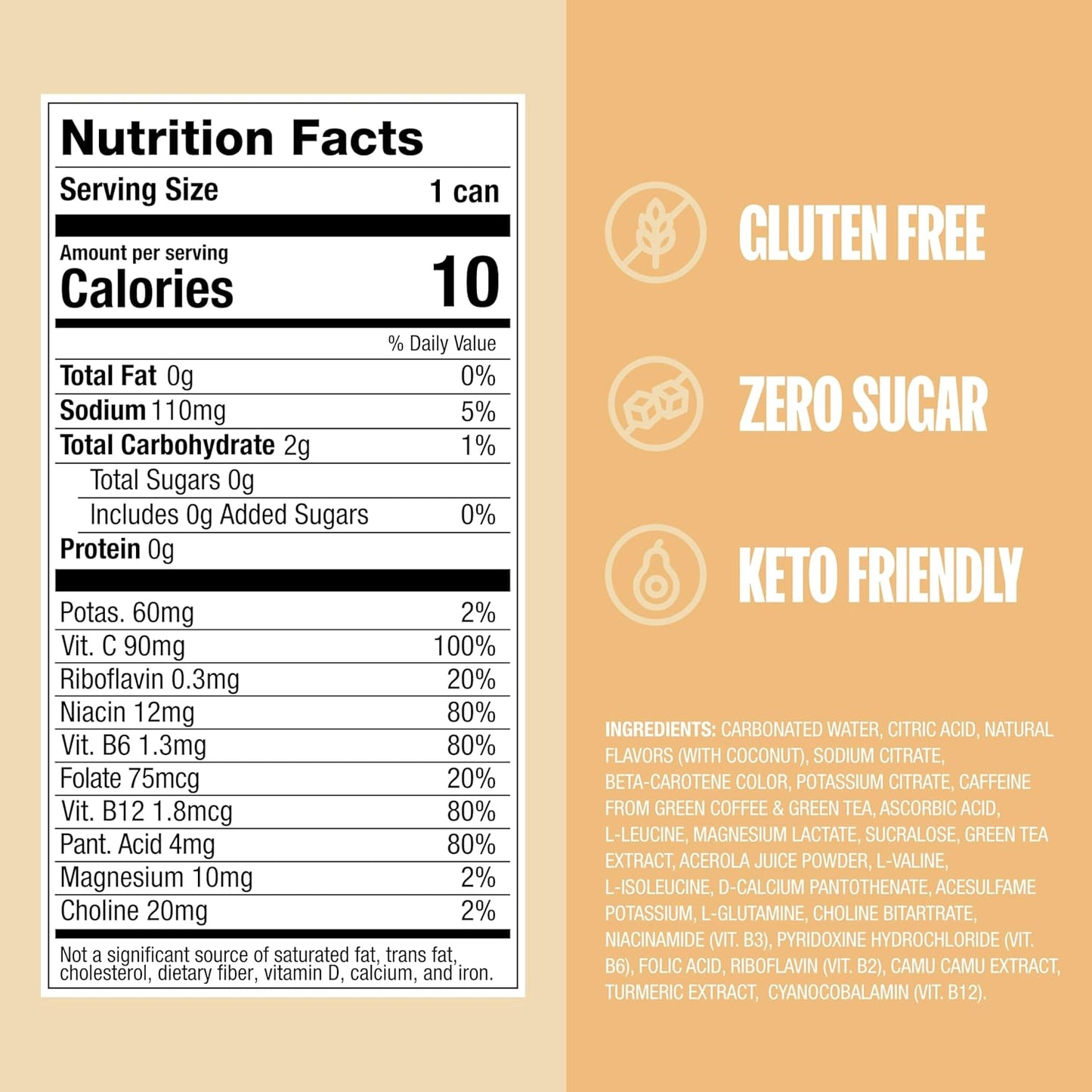 ZOA Zero Sugar Energy Drinks, Pineapple Coconut - Sugar Free with Electrolytes, Healthy Vitamin C, Amino Acids, Essential B-Vitamins, and Caffeine from Green Tea - 12 Fl Oz (12-Pack)