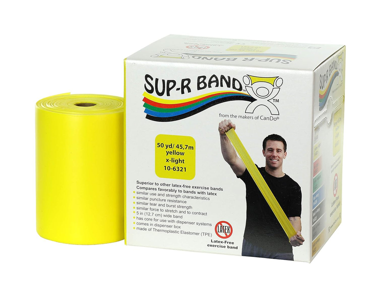 CanDo 10-6321 Sup-R Latex Free Exercise Band, 50 yd Roll, Yellow-X-Light