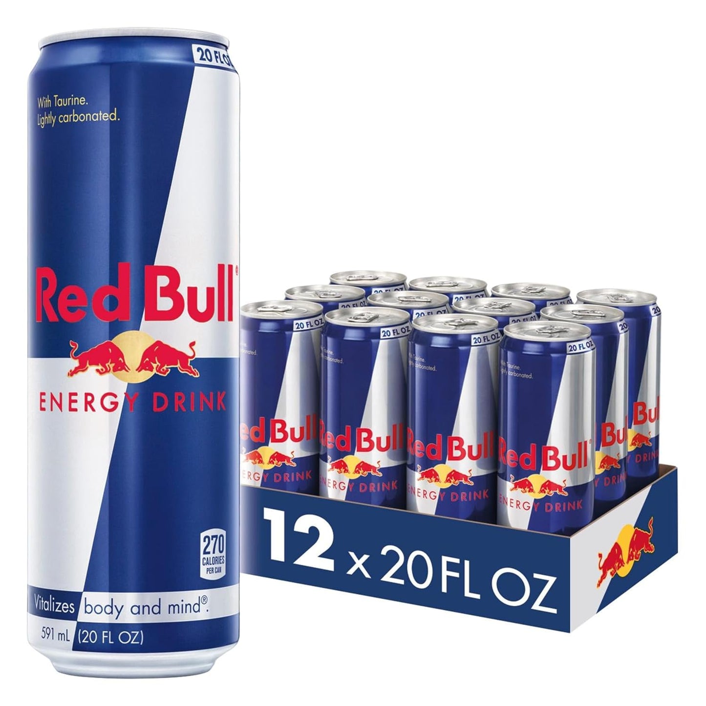 Red Bull Energy Drink with 189mg Caffeine plus Taurine & B Vitamins, 20 Fl Oz, Pack of 12 Cans