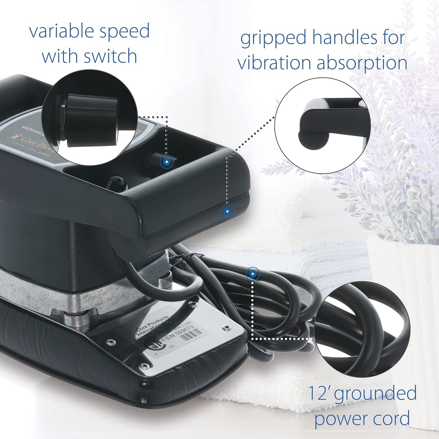 Core Products Jeanie Rub Variable Speed Massager, Deep Tissue Massage, Orbital Action for Back & Body - Professional Package