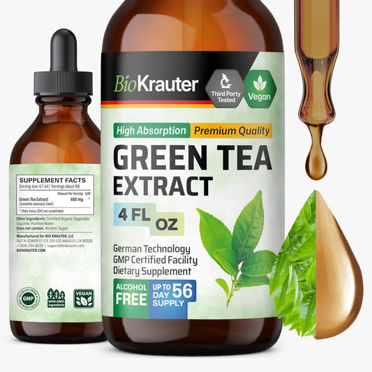 BIO KRAUTER Green Tea Extract Liquid Drops - Green Tea Supplements - Antioxidant Source - Alcohol and Sugar Free - 4 Fl.Oz.