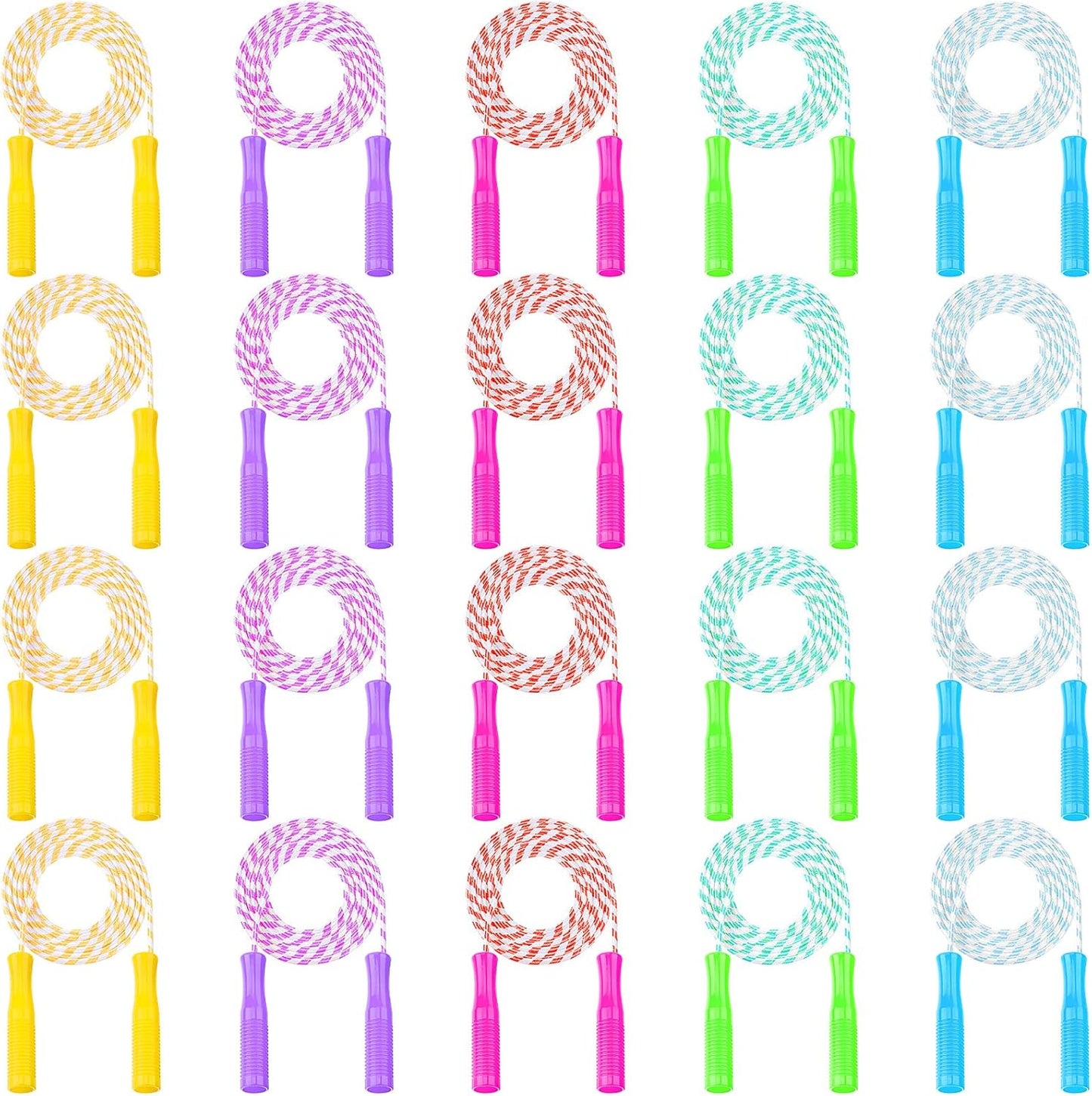 30 Pack Jump Rope for Kids Stripe Ropes with Plastic Handles 8.2 Feet Nylon Jumping Rope Adjustable Weighted Braided Fitness Skipping Rope for Outdoor Exercise Sport Party Equipment, Assorted Colors