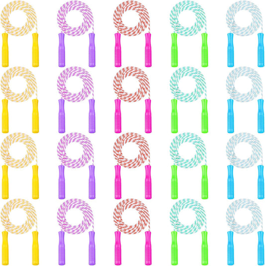 30 Pack Jump Rope for Kids Stripe Ropes with Plastic Handles 8.2 Feet Nylon Jumping Rope Adjustable Weighted Braided Fitness Skipping Rope for Outdoor Exercise Sport Party Equipment, Assorted Colors